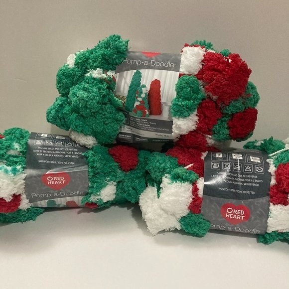 Red Heart Pomp A Doodle Jumbo Yarn Holiday Red White Green Christmas - Picture 1 of 13